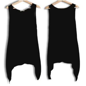 ITALY Light & Flowy Scoop Neck Tunic Top Shark Bite Hem Black Sz M Flawed
